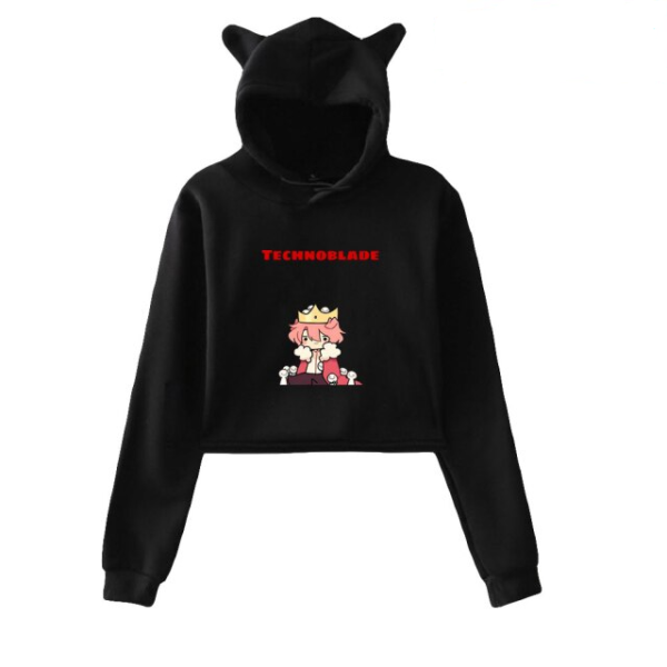 Technoblade Sad Cat Ear Crop Top Hoodie