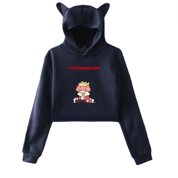 Technoblade Sad Cat Ear Crop Top Hoodie