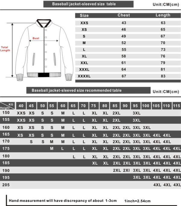 Technoblade Jacket size chart